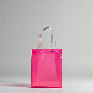 Sacola Transparente PVC com Alça de Fibra - Rosa - 24,5x19,5x9,5cm - 1 unidade - Rizzo