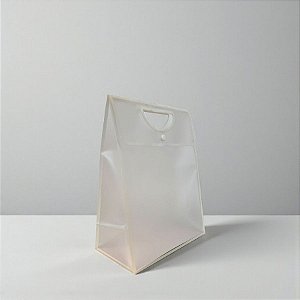 Sacola Transparente Fosca Pvc Alça Plana e Botão Branca - 24x18x9,5cm - 1 unidade - Rizzo