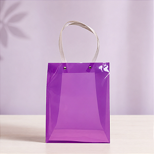 Sacola Transparente PVC com Alça de Fibra - Roxo - 19,5x14,5x9,5cm - 1 unidade - Rizzo