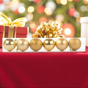 Bolas de Natal em Tubo - Ouro Lisa, Matte e Glitter - 10cm - 6 unidades - Cromus - Rizzo
