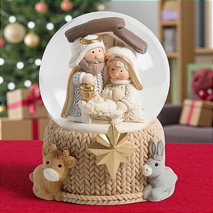 Enfeite Decorativo de Natal - Globo de Neve com Sagrada Família - 6,3x4,5cm - 1 unidade - Cromus - Rizzo