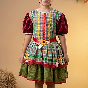 Vestido de Festa Junina Colorido - Xadrez Laço e Girassol - GG - 1 unidade - Rizzo