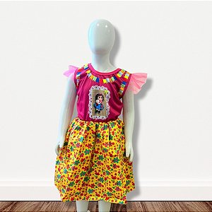 Vestido de Festa Junina Colorido - Bonequinha - Rosa e Amarelo Florido - G - 1 unidade - Rizzo