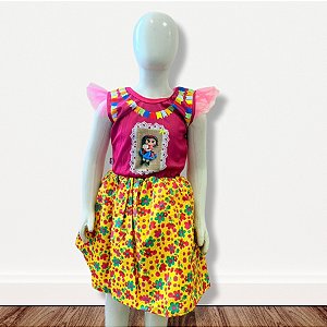 Vestido de Festa Junina Colorido - Bonequinha - Rosa e Amarelo Florido - GG - 1 unidade - Rizzo