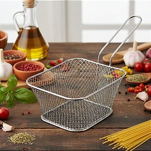 Cesto  De Aço Inox Para Fritura - Retangular - 14x7cm - 1 unidade - Rizzo