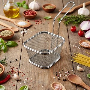 Cesto  De Aço Inox Para Fritura - Retangular - 12x10cm - 1 unidade - Rizzo