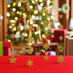 Cortina Decorativa Metalizada Holográfica - Estrelas Dourada - 1 unidade - Regina - Rizzo