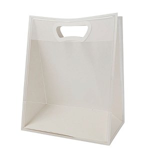 Sacola Transparente Fosca Pvc Alça Plana Branca - 40x30x12cm - 1 unidade - 1 unidade - Cromus - Rizzo