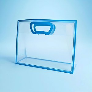 Sacola Transparente Fosca Horizontal Pvc Alça Plana Azul Claro - 22x30x9cm - 1 unidade - 1 unidade - Cromus - Rizzo