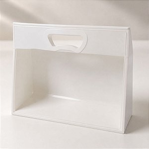 Sacola Transparente Fosca Horizontal Pvc Alça Plana Branca - 22x30x9cm - 1 unidade - 1 unidade - Cromus - Rizzo