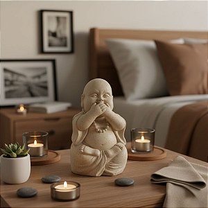 Escultura Buda em Cimento - Mudo - Bege - 11,5x6cm - 1 unidade - Rizzo