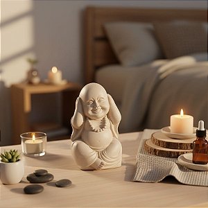 Escultura Buda em Cimento - Surdo - Bege - 11,5x6cm - 1 unidade - Rizzo