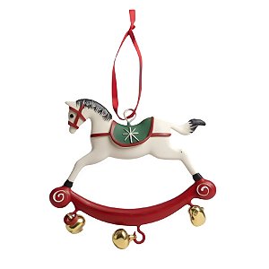 Enfeite Para Pendurar de Natal - Cavalo Branco com Guizo - 7x8x1cm - 1 unidade - Cromus - Rizzo