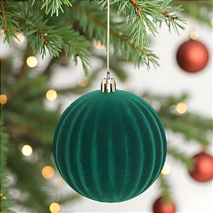 Bolas de Natal em Tubo - Verde Escuro Texturizada - 10cm - 4 unidades - Cromus - Rizzo