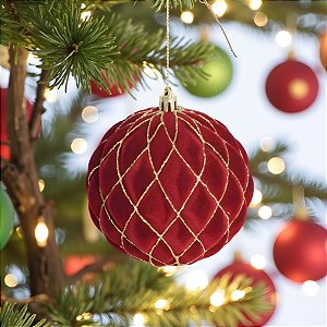 Bolas de Natal em Tubo - Borgonha Dourado Listrada - 10cm - 4 unidades - Cromus - Rizzo