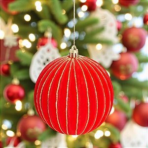 Bolas de Natal em Tubo - Vermelha Dourado - 10cm - 4 unidades - Cromus - Rizzo