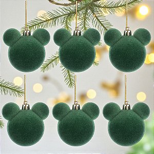 Bola de Natal - Mickey - Aveludada Verde - 6cm - 6 unidades - Disney Original - Rizzo
