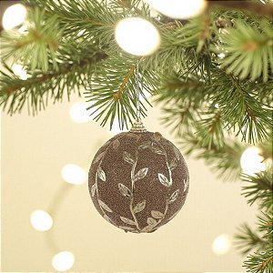 Bolas de Natal - Texturizada Folha Marrom/Dourado- 8x8cm - 6 unidades - Cromus - Rizzo