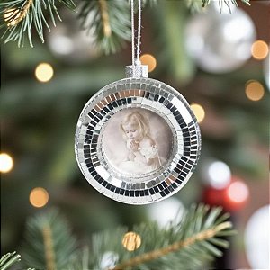 Enfeite Para Pendurar de Natal - Quadro de Foto Redondo Prata - 12,5x12,5cm  - 6 unidades - Cromus - Rizzo