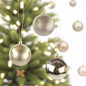 Bolas de Natal em Tubo - Champagne Fosco com Glitter - 8x8cm  - 6 unidades - Cromus - Rizzo