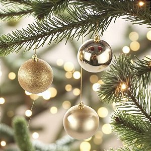 Bolas de Natal em Tubo - Ouro Fosco com Glitter - 4x4cm  - 6 unidades - Cromus - Rizzo