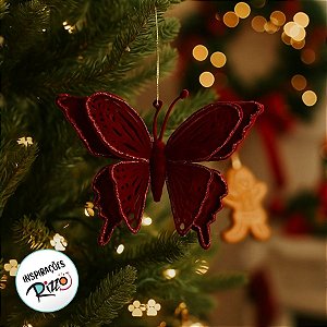 Enfeite Para Pendurar de Natal - Borboleta Glitter Vinho - 14x12x6cm - 1 unidade - Cromus - Rizzo