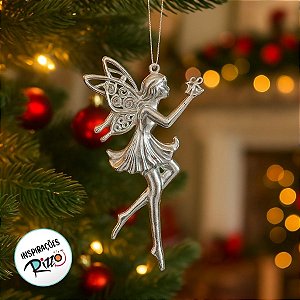 Enfeite Para Pendurar de Natal - Fada Prata - 14x8,5cm - 1 unidade - Cromus - Rizzo