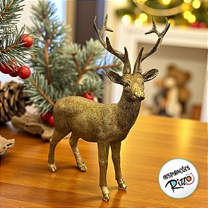 Enfeite de Natal Em Resina - Rena em Pé Ouro - 20x16cm - 1 unidade - Cromus - Rizzo