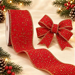 Fita Decorativa - Vermelha com Glitter Dourado - 6,3x914cm - 1 unidade - Rizzo