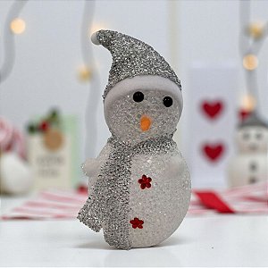 Enfeite Decorativo de Natal com Luz - Boneco de Neve com Cachecol - Prata - 24cm - 1 unidade - Rizzo