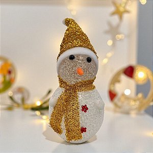 Enfeite Decorativo de Natal com Luz - Boneco de Neve com Cachecol - Dourado - 24cm - 1 unidade - Rizzo