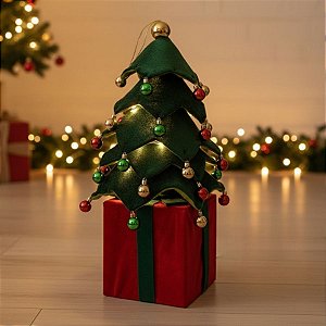 Enfeite Decorativo De Natal Com LED - Árvore Sobre Caixa De Presente - 90cm - 1 unidade - Rizzo