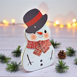 Lata de Metal de Natal - Boneco de Neve com Chapéu Articulado - 18x11x6cm   - 1 unidade - Rizzo