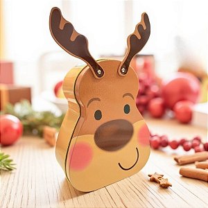 Lata de Metal de Natal - Rena com Chifre Articulado - 21,5x11x6cm   - 1 unidade - Rizzo