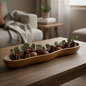 Centro De Mesa Bandeja Ervilha em Madeira - 68x18,5x5,5cm - 1 unidade - Rizzo