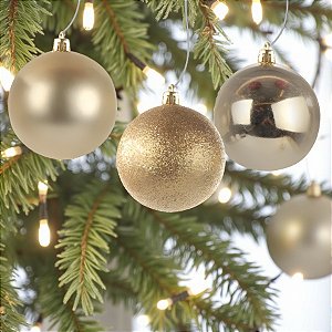 Bolas de Natal em Tubo - Ouro Lisa, Matte e Glitter - 6cm - 6 unidades - Cromus - Rizzo