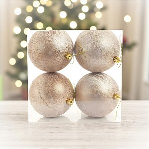 Bolas de Natal - Champanhe com Glitter Branco - 10x10cm - 4 unidades - Cromus - Rizzo