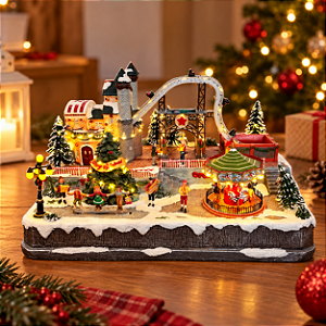 Cenário De Natal - Parque de Diversão com Som , Luz e Movimento - 55,5x38,5x34cm - RZO02337 - 1 unidade - Rizzo