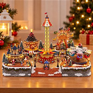 Cenário De Natal - Parque de Diversão com Som , Luz e Movimento - 94x65x60,5cm - RZO02333 - 1 unidade - Rizzo