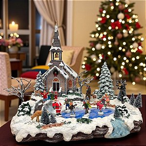 Cenário De Natal - Patins no Gelo com Som , Luz e Movimento - 48x45x41cm - RZO02319 - 1 unidade - Rizzo