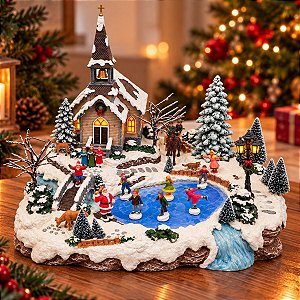 Cenário De Natal - Patins no Gelo com Som , Luz e Movimento - 48x45x41cm - RZO02319 - 1 unidade - Rizzo