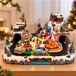 Cenário De Natal - Parque de Diversão Natalino com Som , Luz e Movimento - 69x57x40cm - RZO02327 - 1 unidade - Rizzo