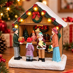 Cenário De Natal - Lojinha de Madeira com Luz - 10,5x7,5x11cm - RZO02307 - 1 unidade - Rizzo