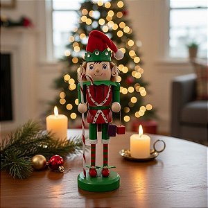 Duende De Madeira - Candy Cane - Vermelho e Verde - 25cm - 1 unidade - Artlille  - Rizzo