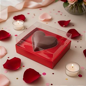 Caixa Para Doce Com Visor De Coração - 20,5x17x6,5cm - Vermelho  - 5 unidades - Rizzo