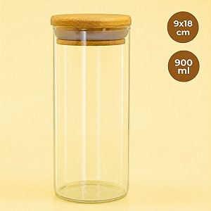 Pote de Vidro Hermético com Tampa de Bambu - 9x18cm - 900ml - 1 unidade - Rizzo