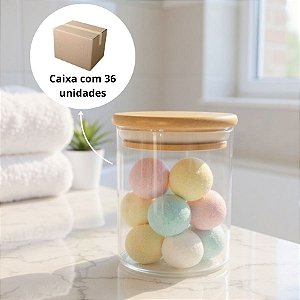 Pote de Vidro Hermético com Tampa de Bambu - 8x8cm - 300ml - 48 unidades - Rizzo