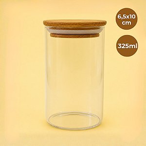 Pote de Vidro Hermético com Tampa de Bambu - 6,5x10cm - 325ml - 1 unidade - Rizzo