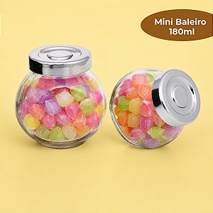 Pote de Vidro - Mini Baleiro com Tampa Prata - 180ml  - 1 unidade - Rizzo