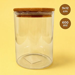 Pote de Vidro Hermético com Tampa de Bambu - 9x12cm - 600ml  - 1 unidade - Rizzo